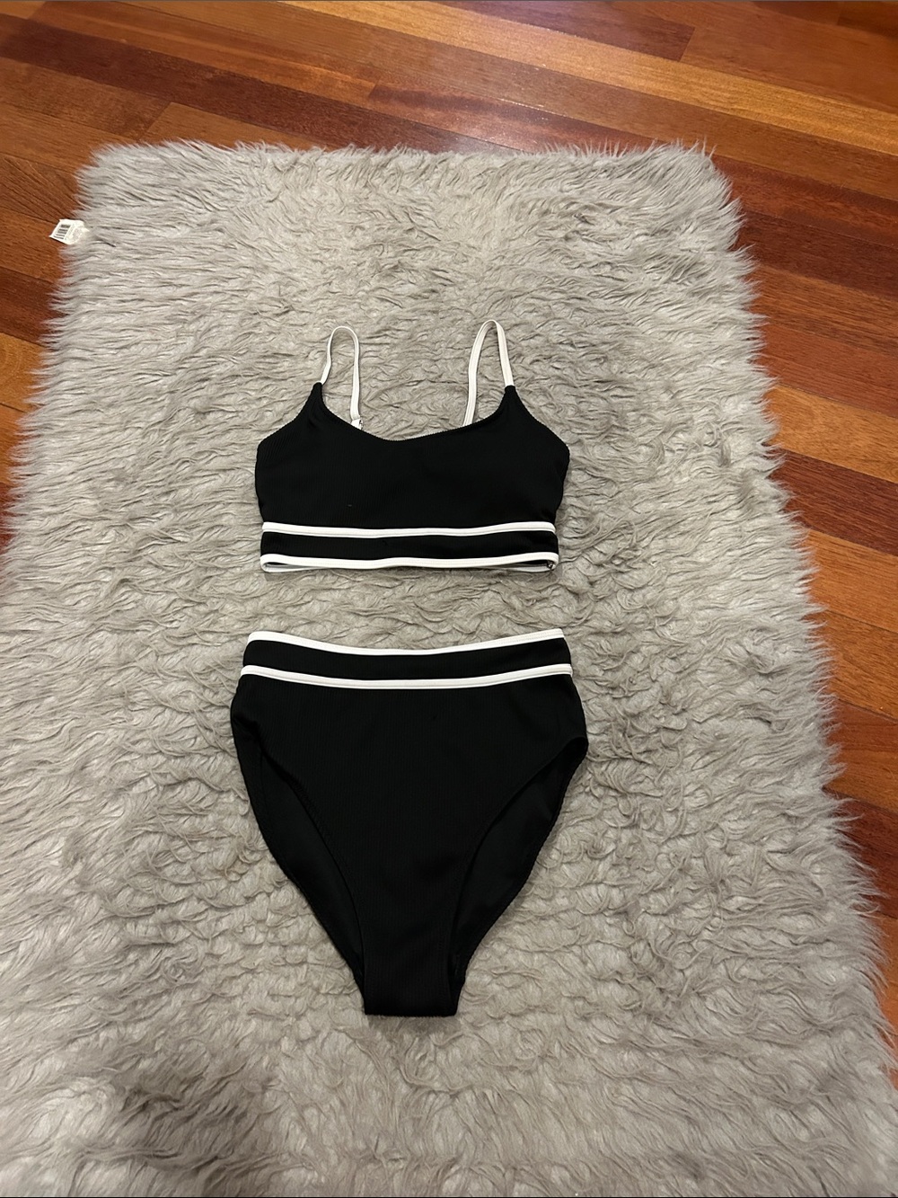 BMJL Black Two-Piece High Waisted Bikini Set with White Trim size small